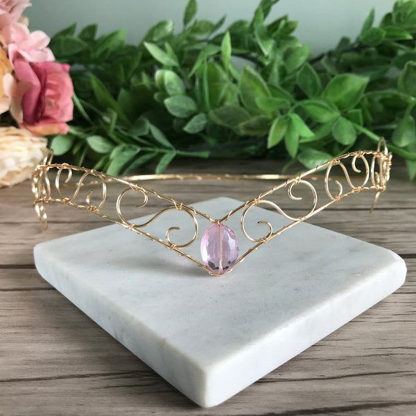 Light Pink Jewel Forehead Tiara - Mini Moon