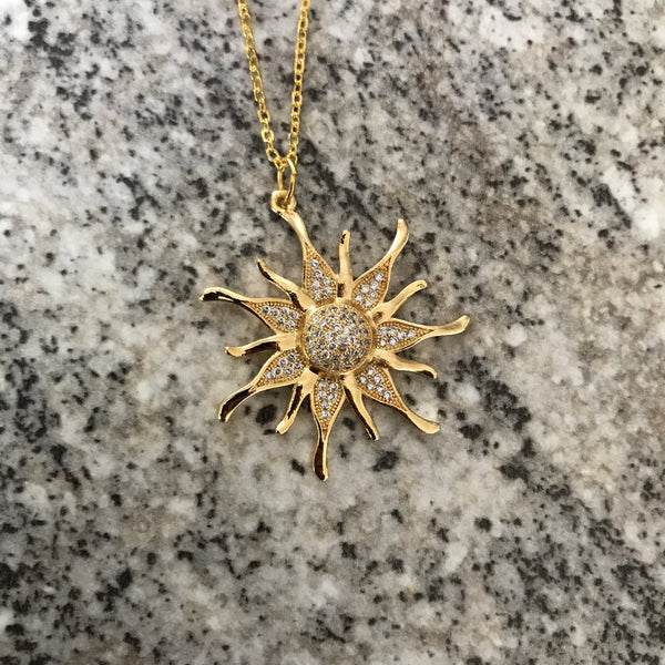 Yellow rhinestone sun necklace