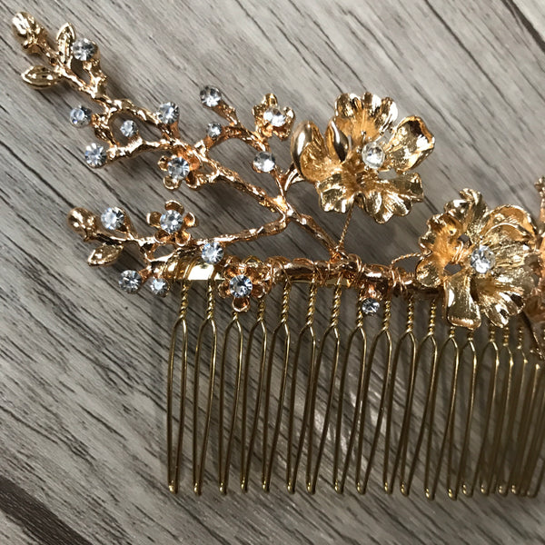 Gold Floral Branch Bridal Comb