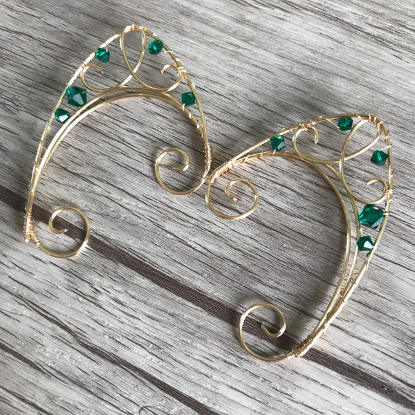 Dark Green Elfin Ear Cuffs