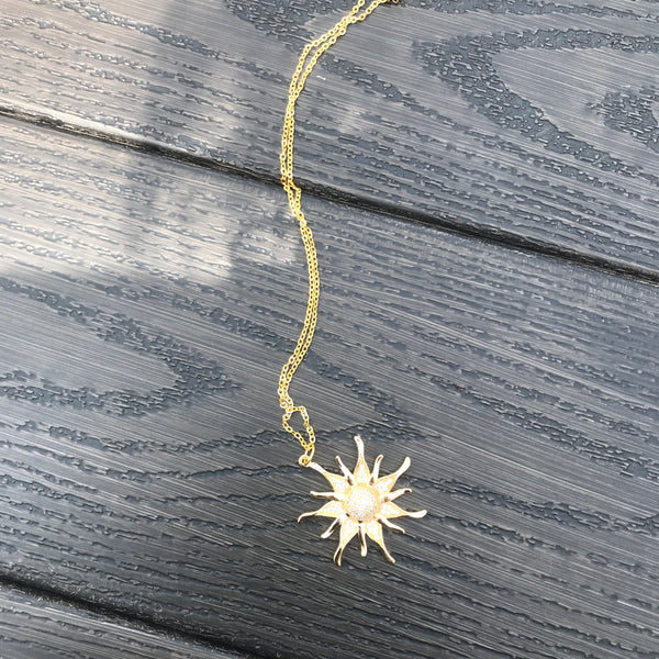 Yellow rhinestone sun necklace