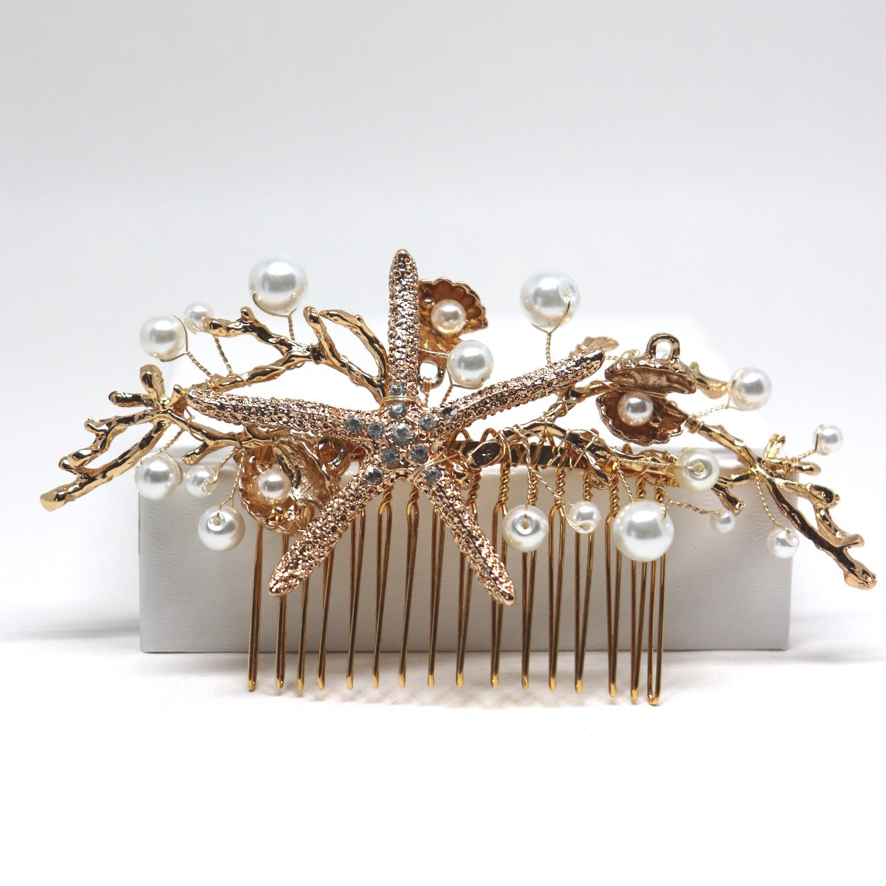 Gold Starfish Beach Comb with coral branch