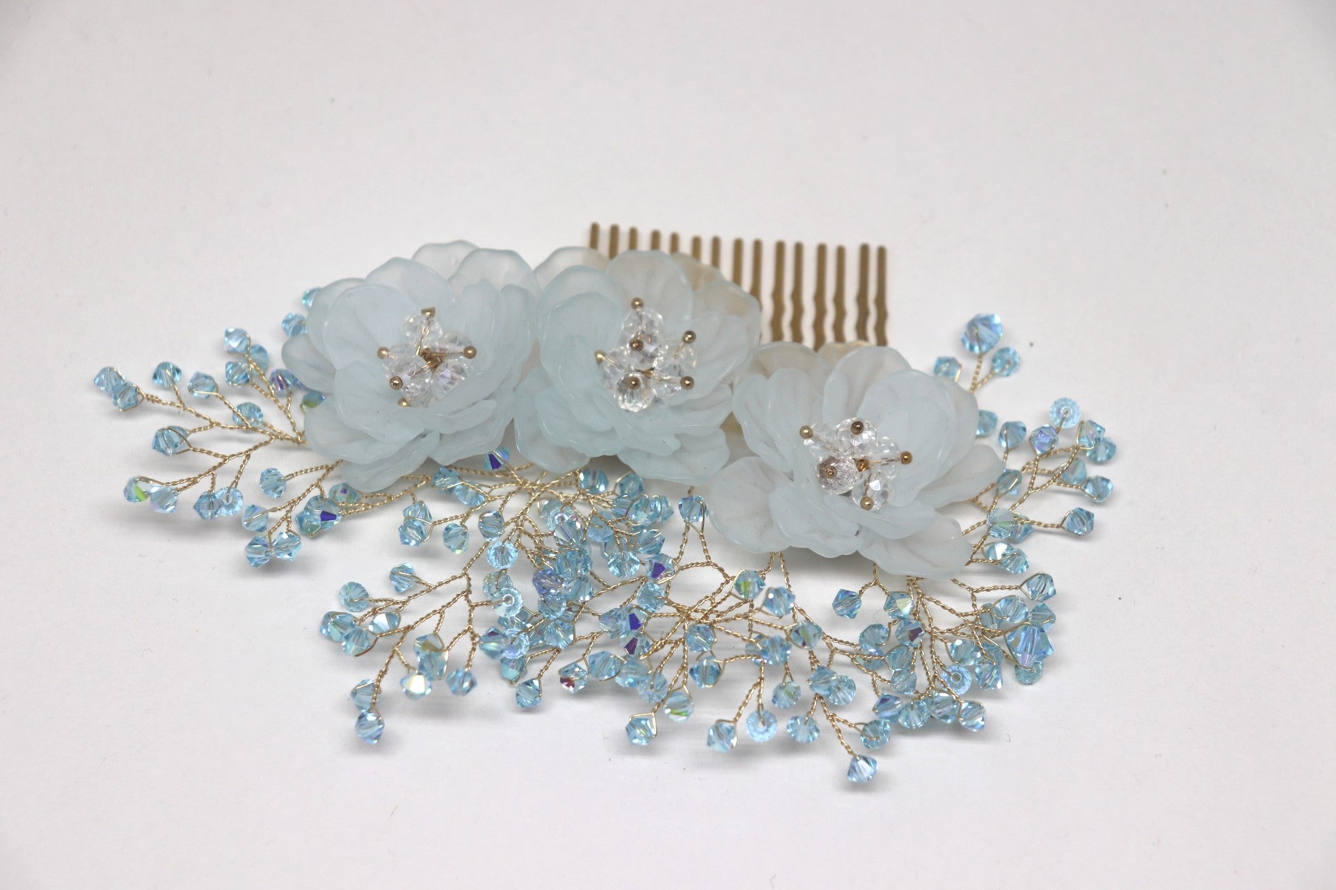 Blue Floral bridal comb 