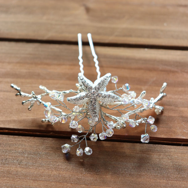 Silver Starfish Hairpin with Rhinestones