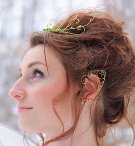 Wire Elfin Ear cuffs green and gold