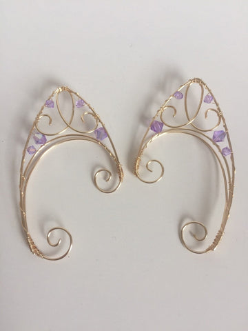 Purple and gold fairy ear cuffs