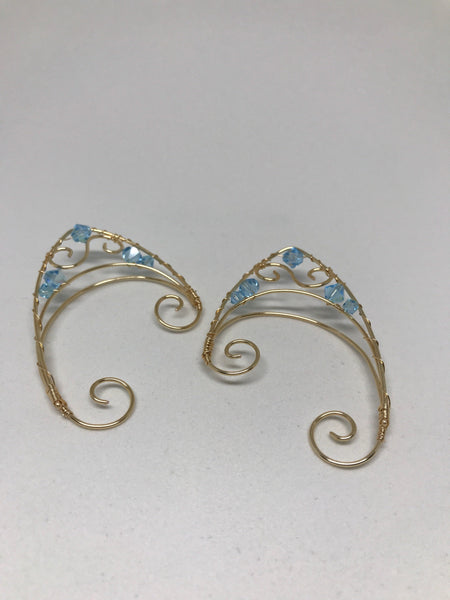 Wire Elf ear cuffs blue and gold
