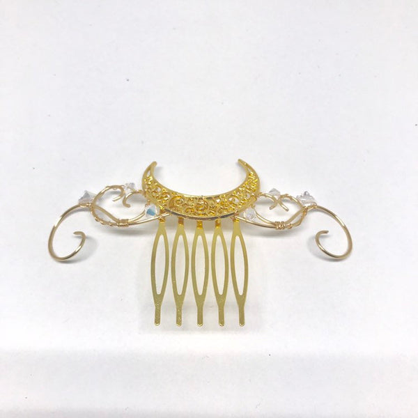 Gold Crescent Moon Bridal Comb made by Wire Princess