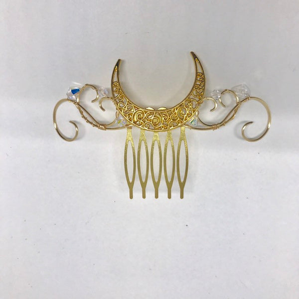 Gold Crescent Moon Bridal Comb made by Wire Princess