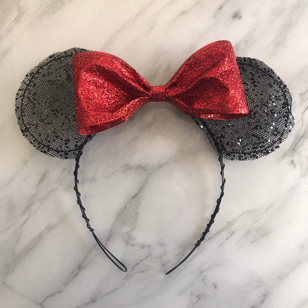 Red Glitter Bow Mouse Ears