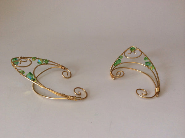 Green and Gold Wire Elf Ear Cuffs