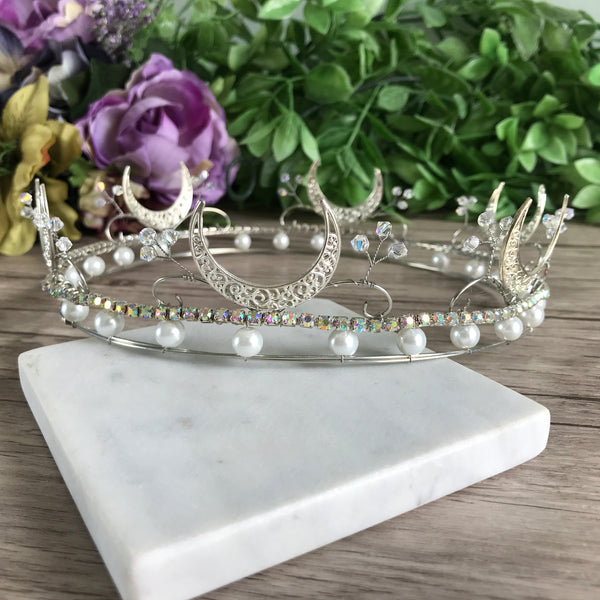 Silver Crescent Moon Crown