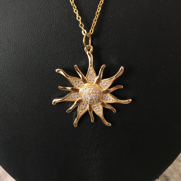 Yellow rhinestone sun necklace