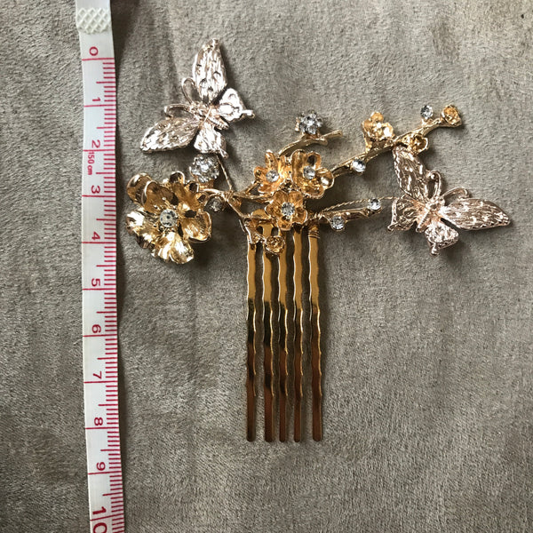 Gold Butterfly and Rhinestone Mini Hair Comb