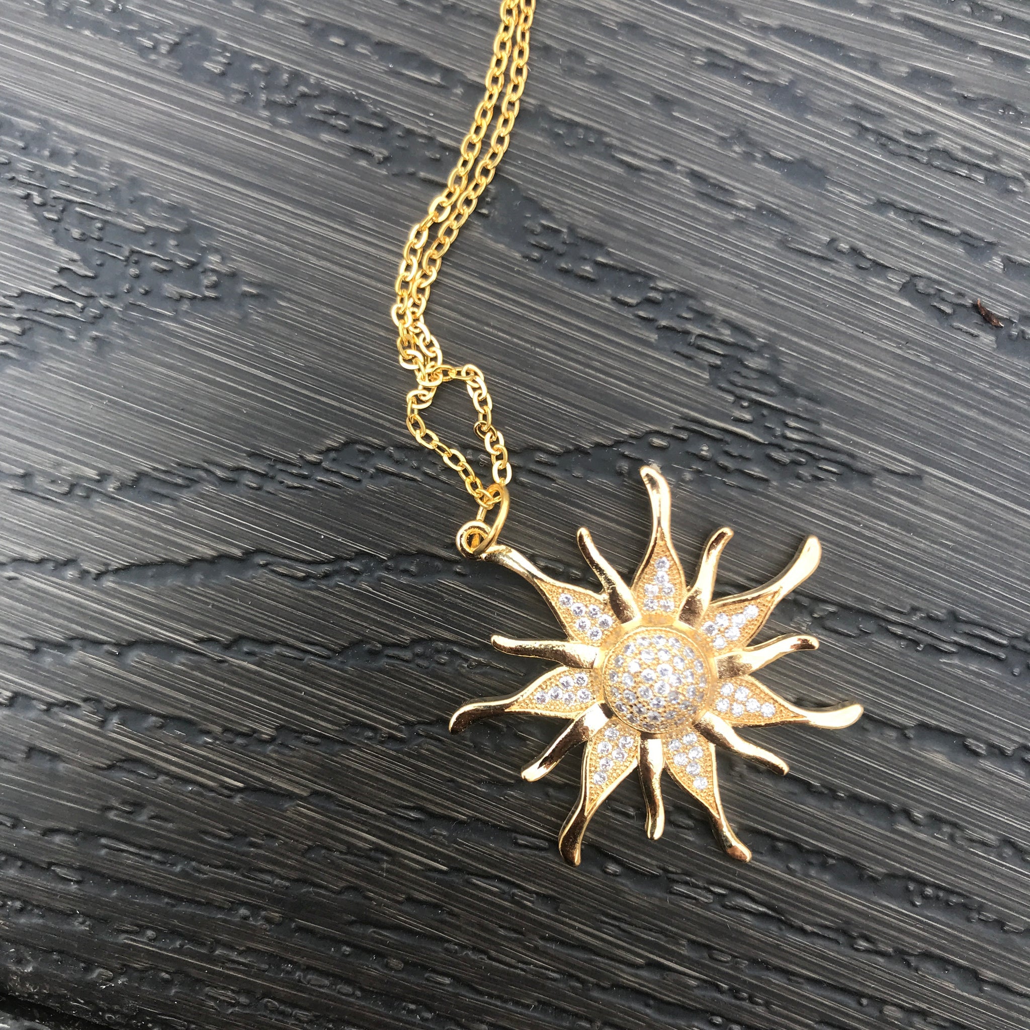 Yellow rhinestone sun necklace
