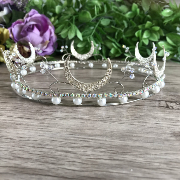 Silver Crescent Moon Crown