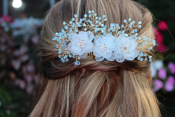 Blue Floral bridal comb handmade by Wire Princess