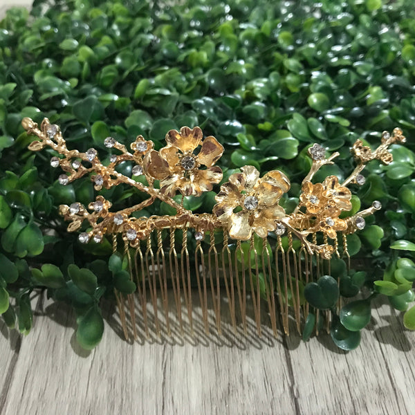 Gold Floral Branch Bridal Comb
