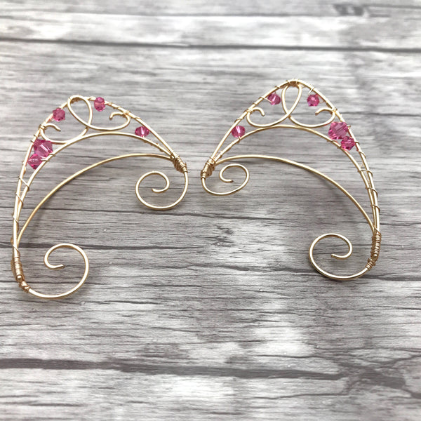 Pink and gold fairy ear cuffs