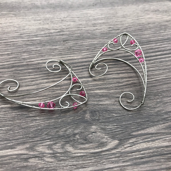 Pink and gold fairy ear cuffs