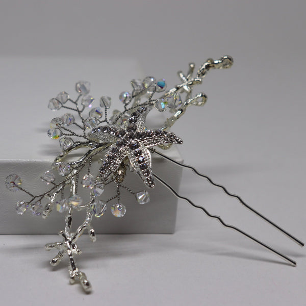Silver Starfish Hairpin with Rhinestones